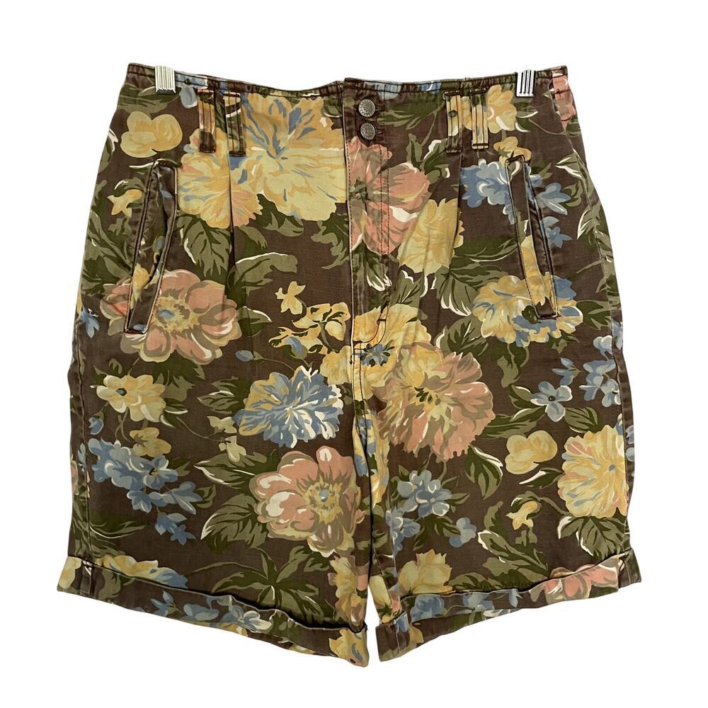 Gloria Vanderbilt floral vintage high waist paperbag jean shorts women's size 10